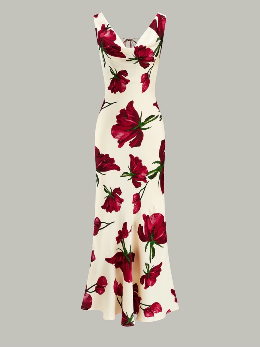 Commense Cream Maxi Dress with Red Floral Print, NEW